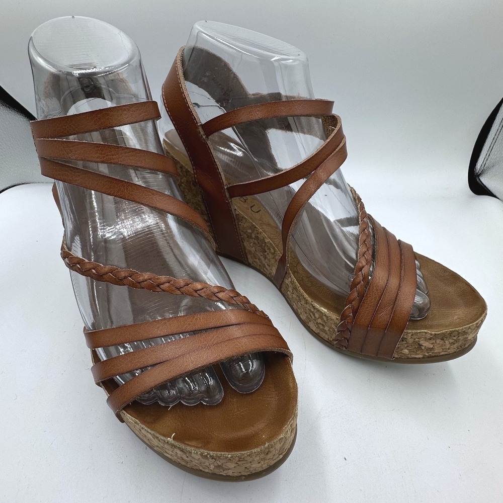 Blowfish Malibu Cognac Brown Braided Strappy Cork Platform Wedge Sandals Size 7